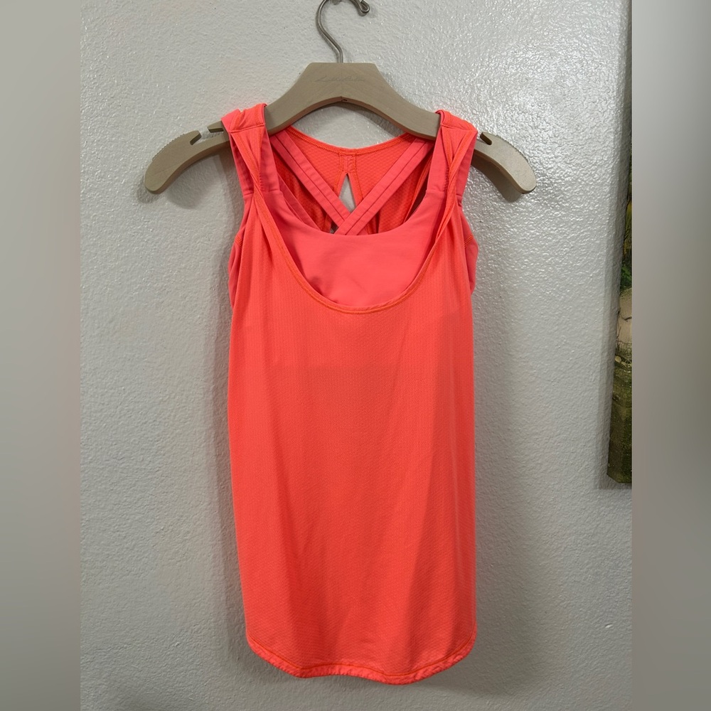 LULULEMON Ready & Go Tank Womens 4 Orange 2 in 1 Built in Bra Very Light Flare